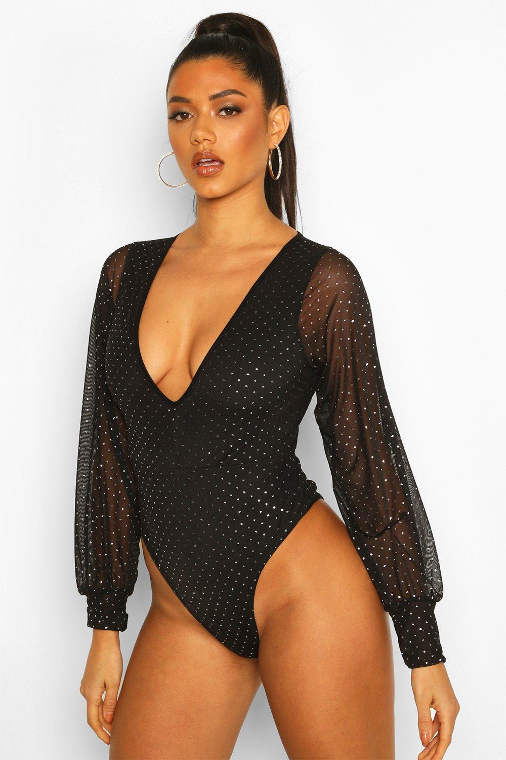 Glitter cheap mesh bodysuit