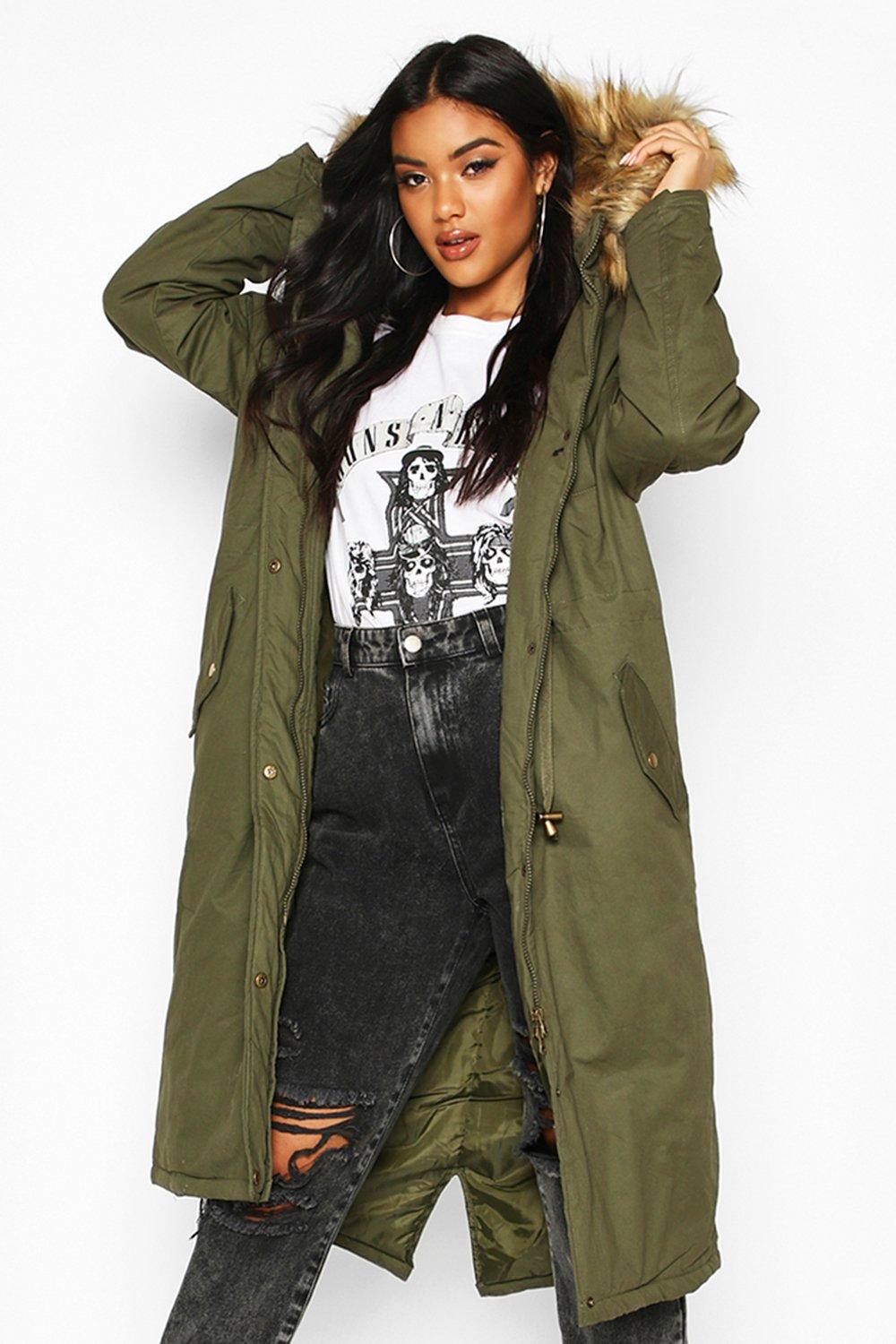 Women's Plus Faux Fur Trim Parka Coat