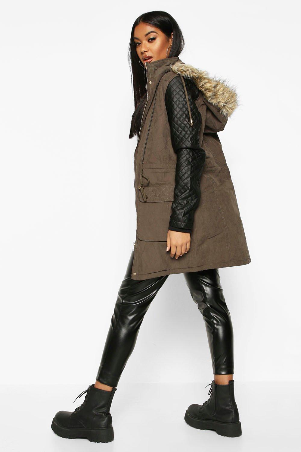 Parka jacket store with leather sleeves