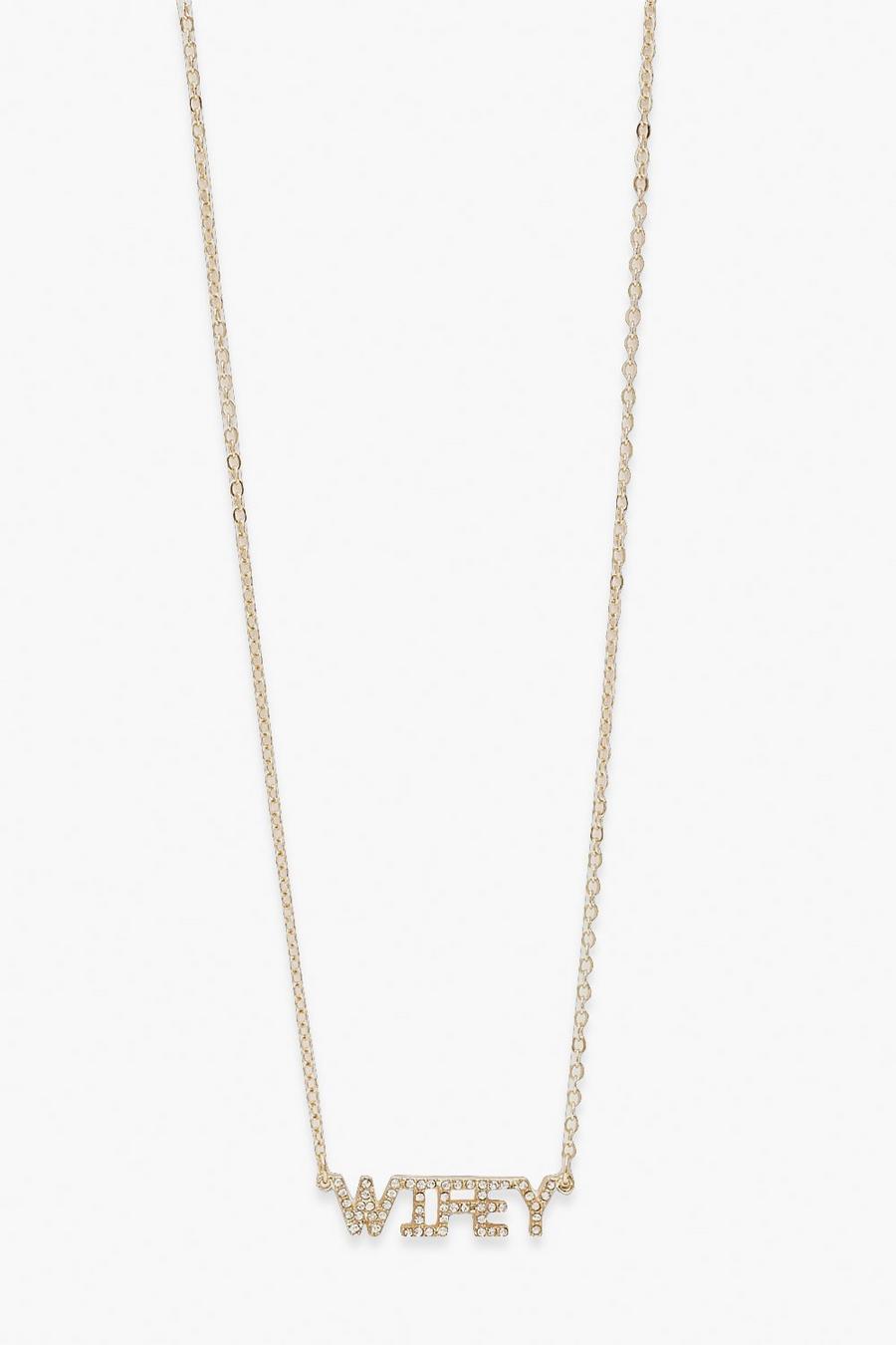 Gold metallic Wifey Diamante Necklace image number 1