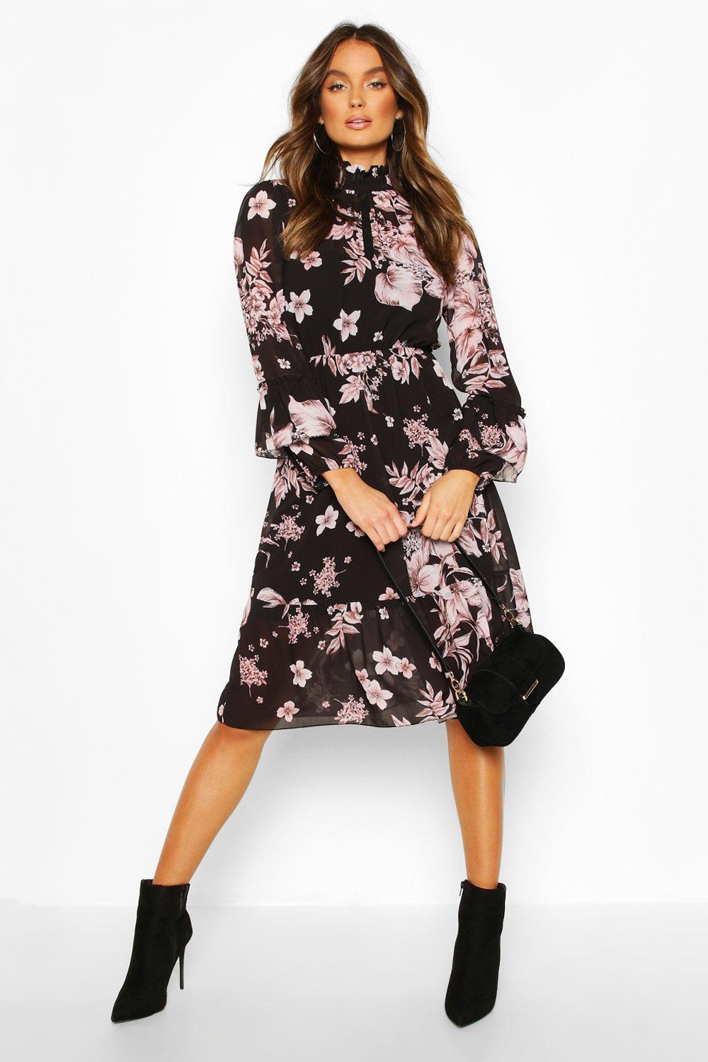 Ruffle neck shop midi dress