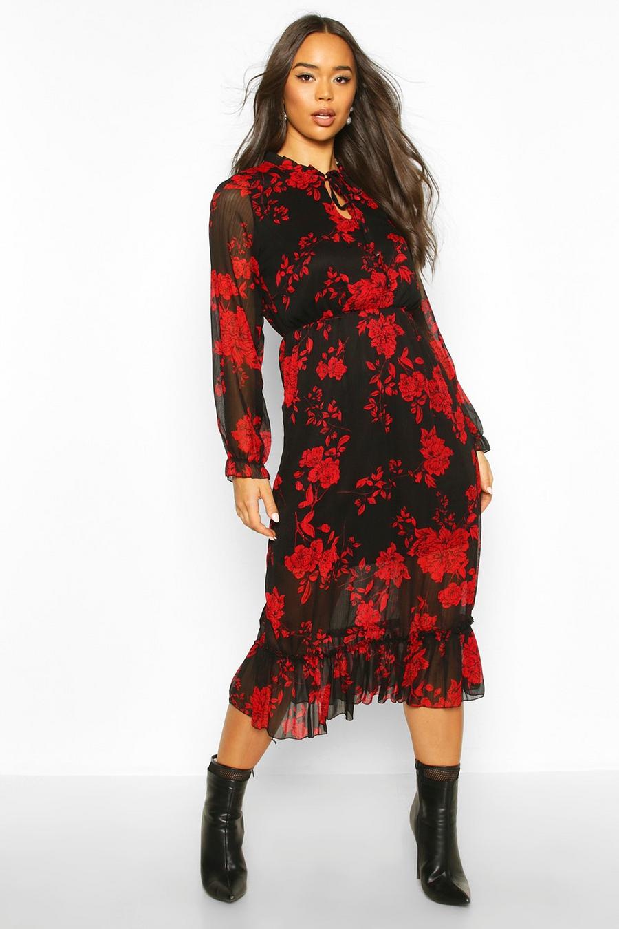 Floral Print Ruffle Neck Midaxi Dress image number 1