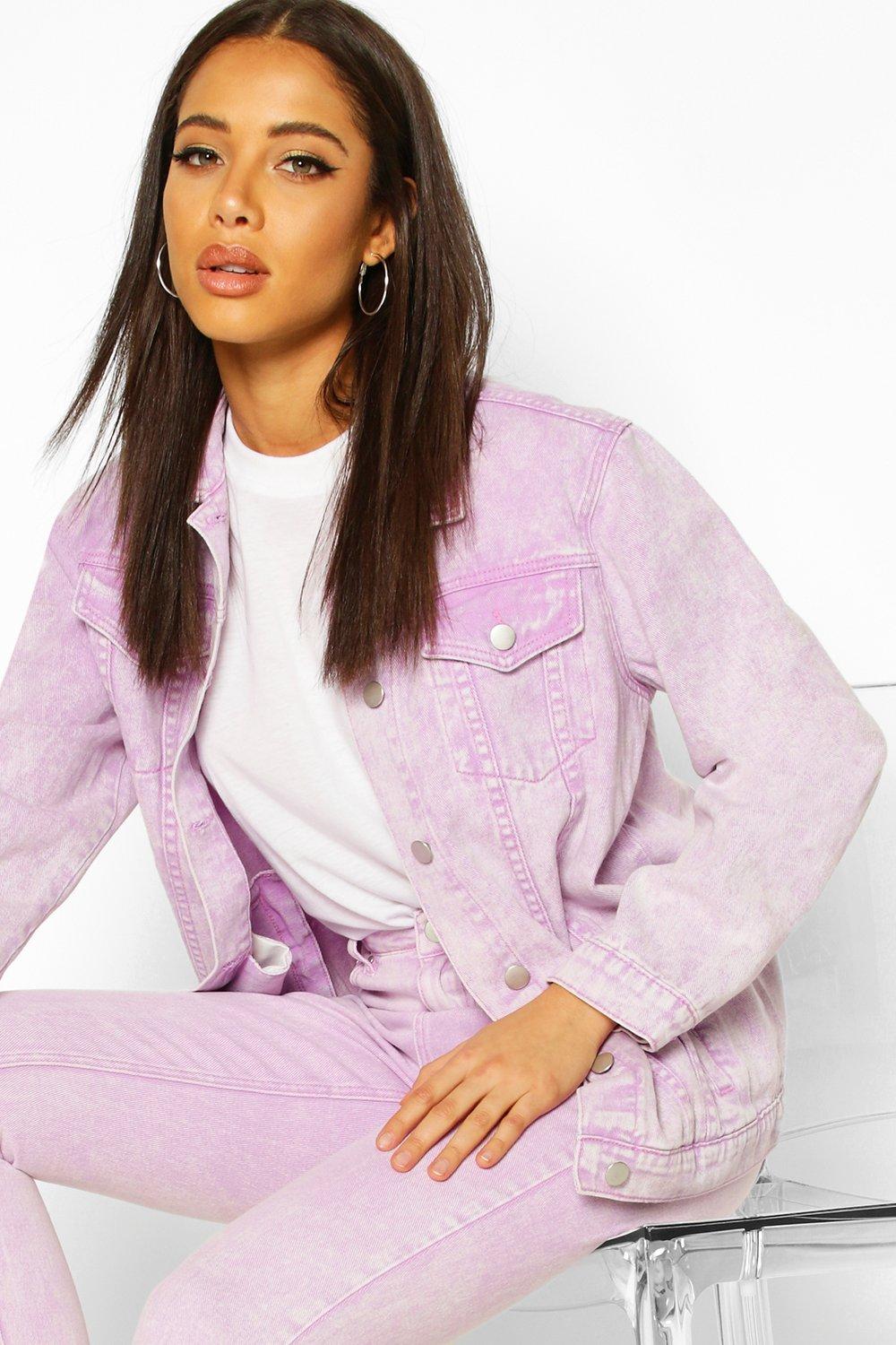 purple acid wash denim jacket