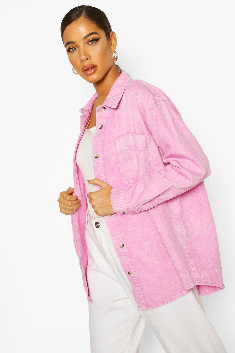 Pink oversized hot sale denim shirt