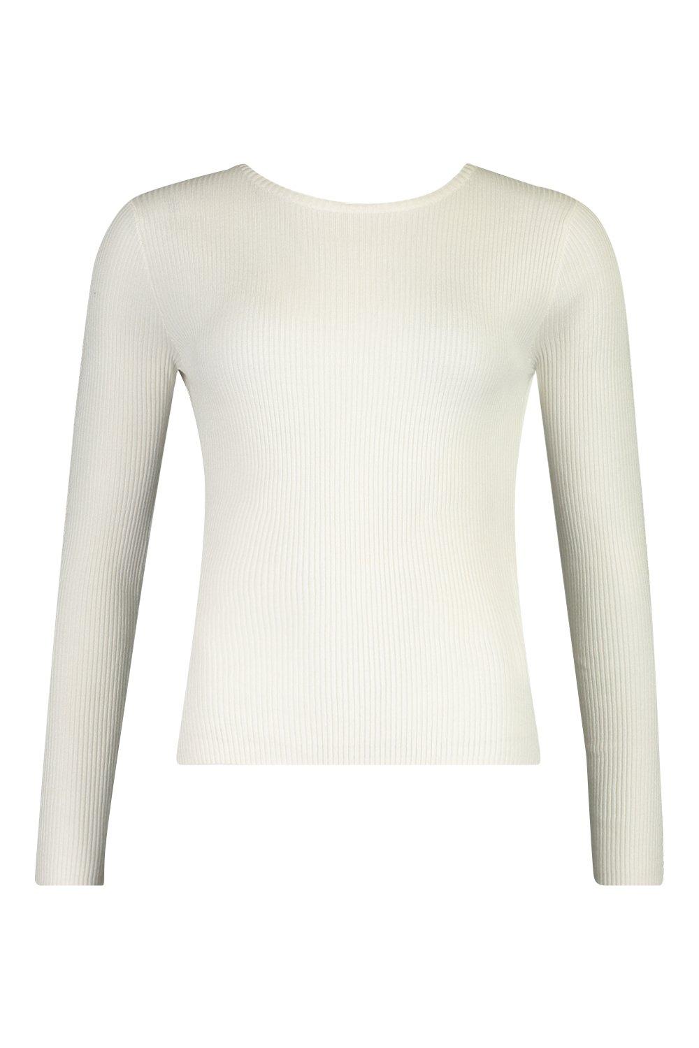 Rib Knit Crew Neck Long Sleeve Top | boohoo USA