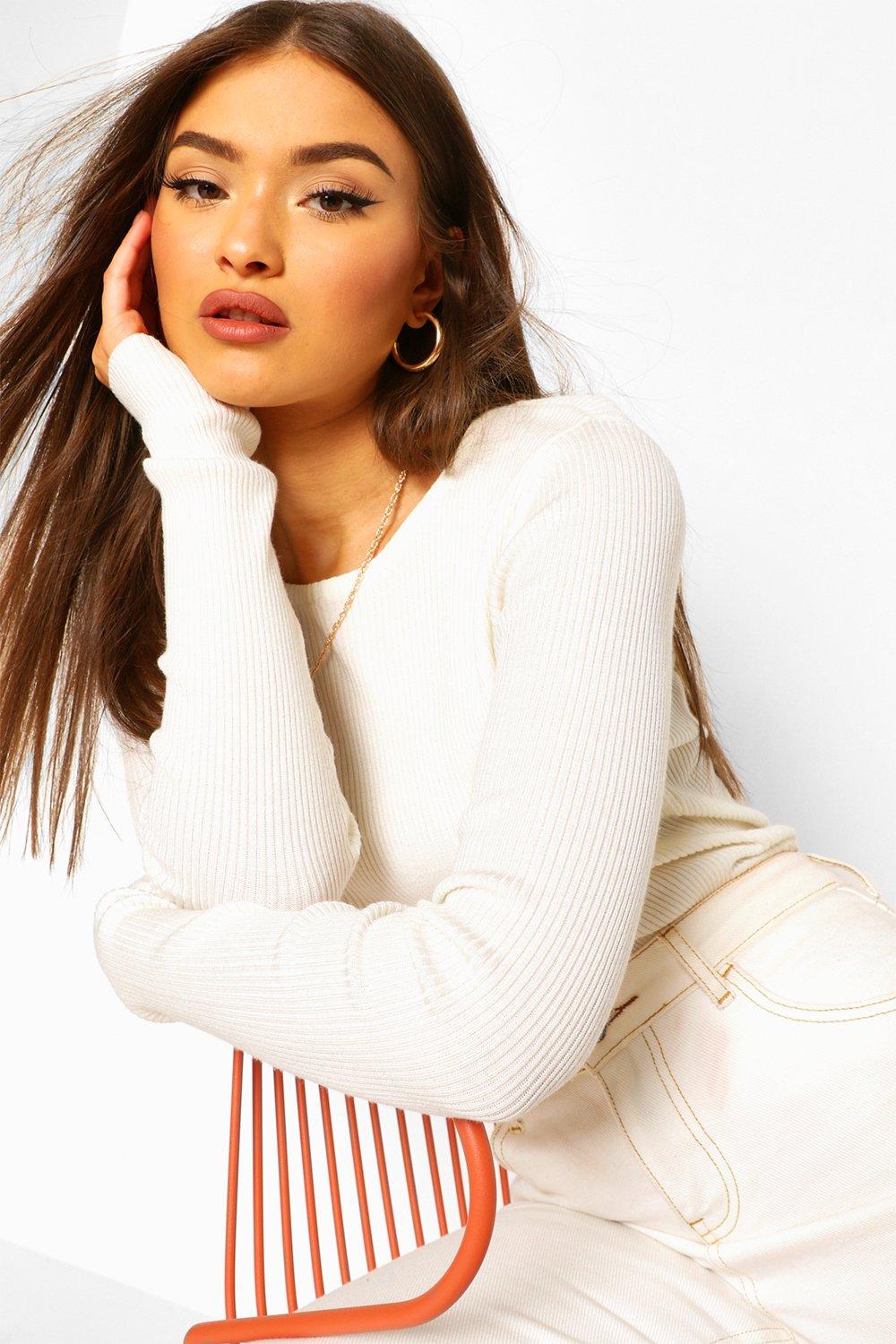 Rib Knit Crew Neck Long Sleeve Top | boohoo USA
