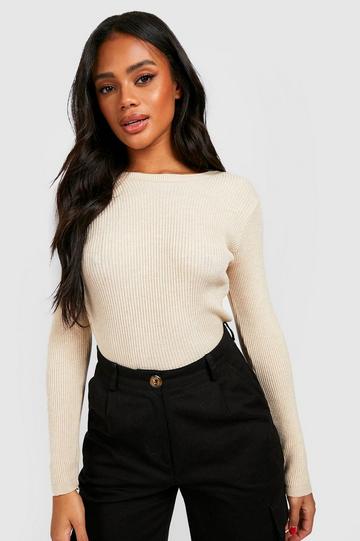 Rib Knit Crew Neck Long Sleeve Top stone