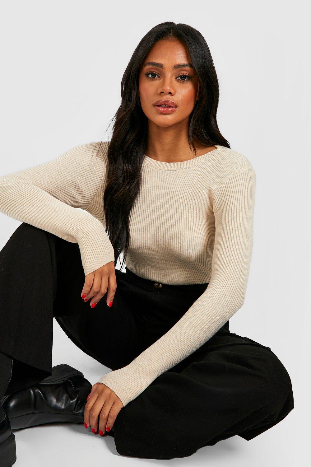 Rib Knit Crew Neck Long Sleeve Top