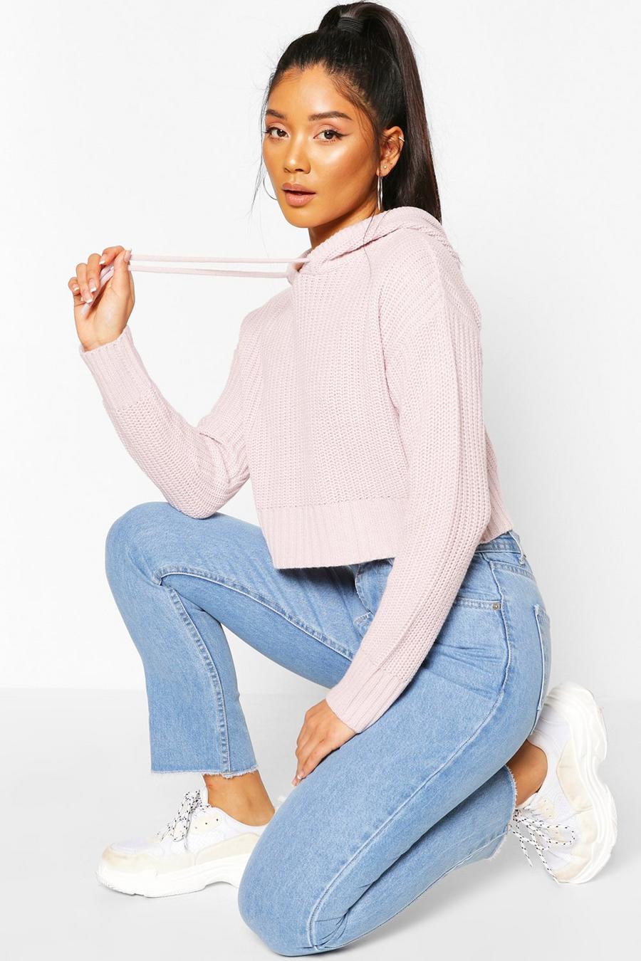 Lilac Knitted Hooded Cropped Jumper image number 1