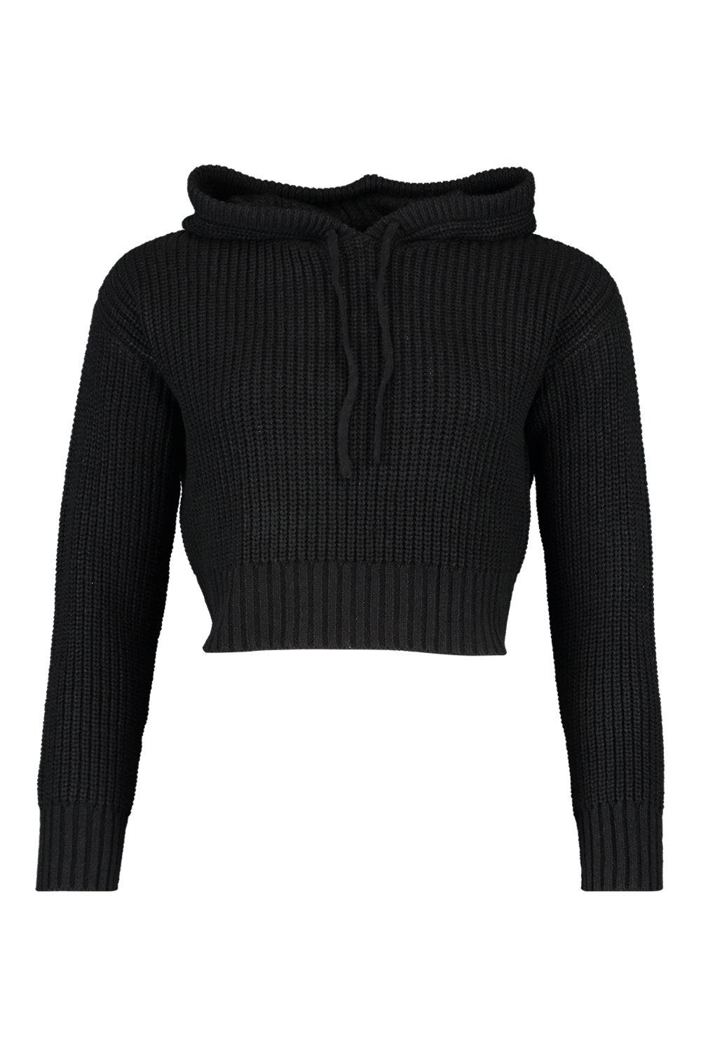 Black knitted hooded jumper sale