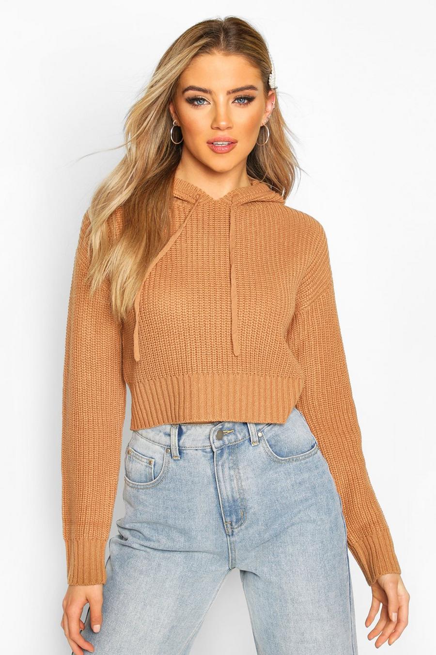 Toffee Knitted Hooded Cropped Jumper image number 1