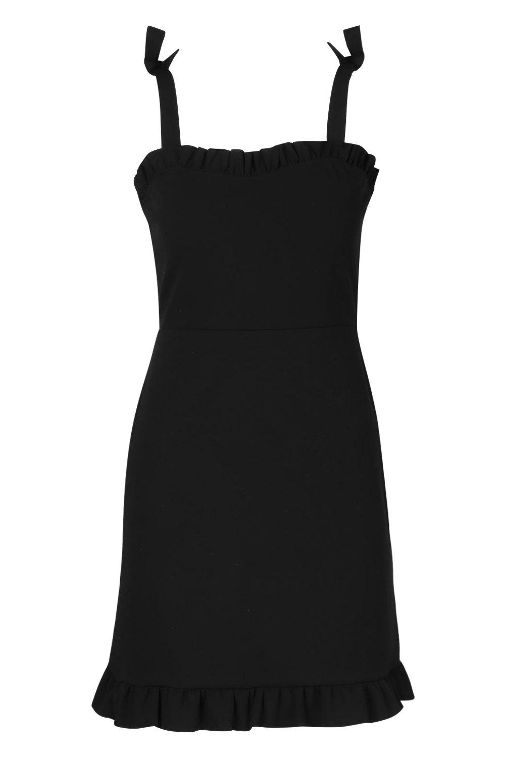 Tie Shoulder Ruffle Detail Pinafore Dress