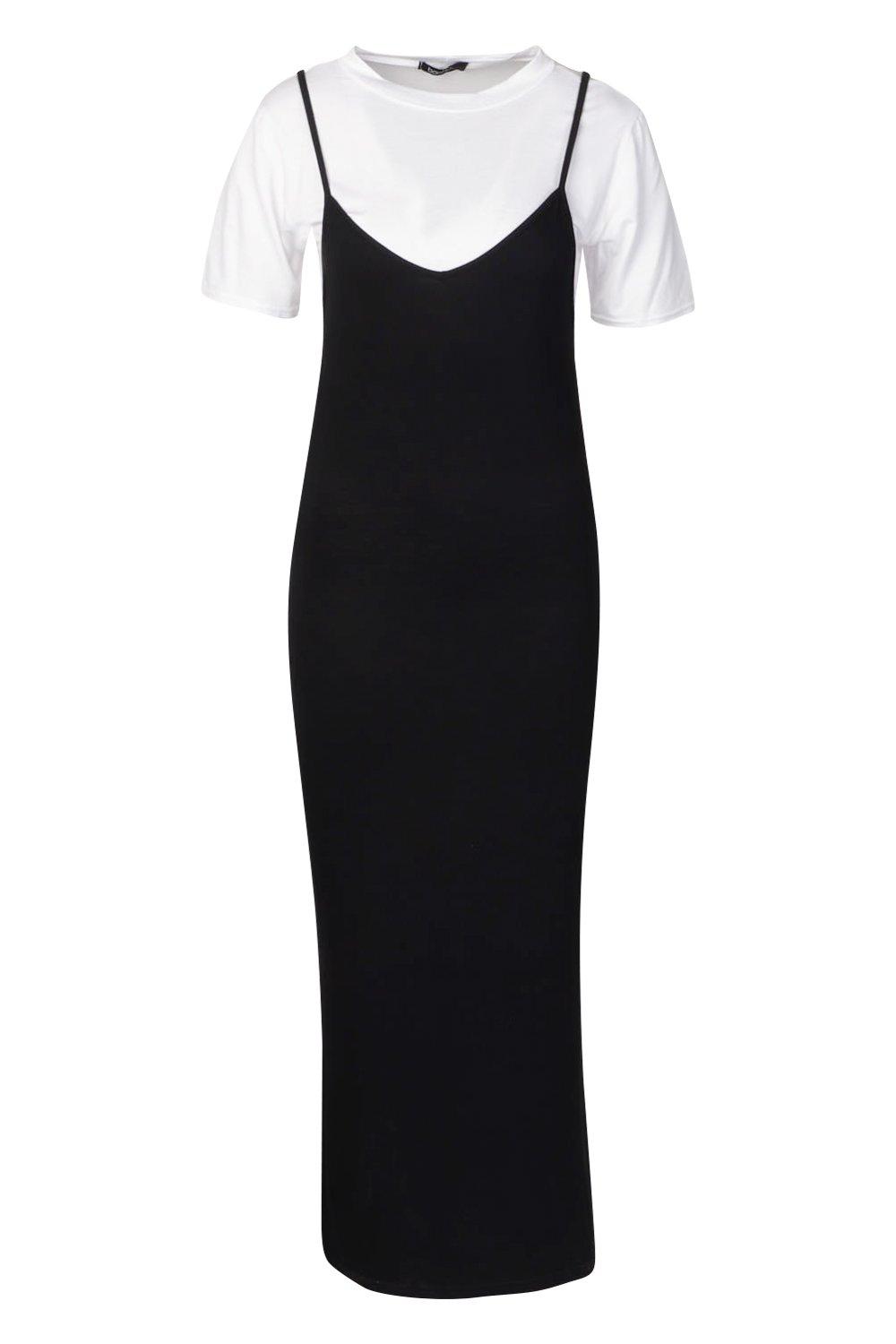 T-Shirt Layered Midaxi Slip Dress | boohoo USA T-Shirt Layered Midaxi Slip Dress | boohoo USA