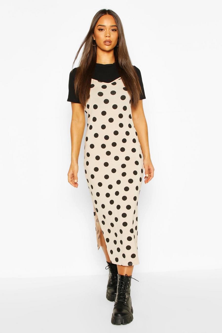Polka Dot T-shirt Layered Slip Dress image number 1