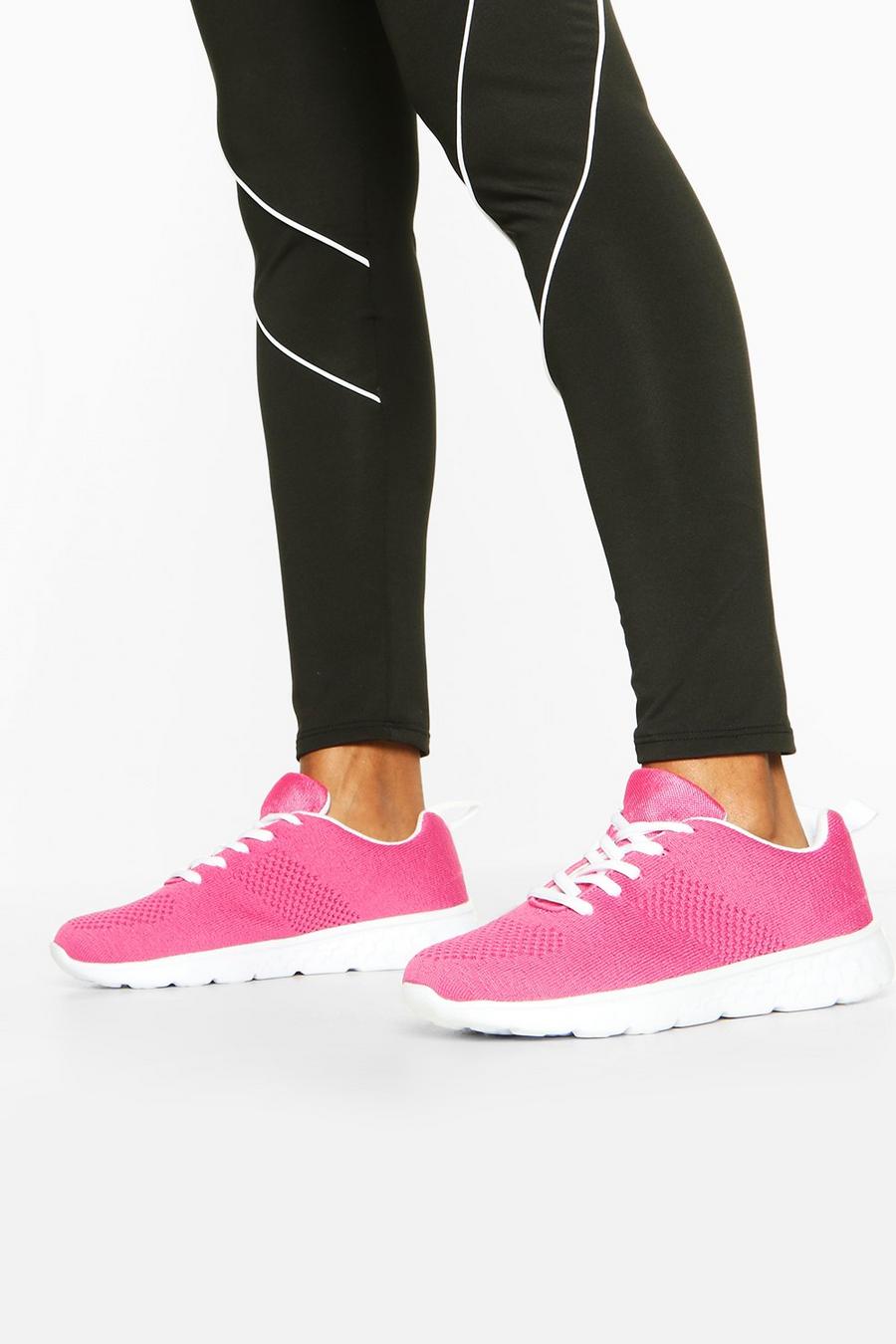 Pink Knitted Running Sneakers image number 1