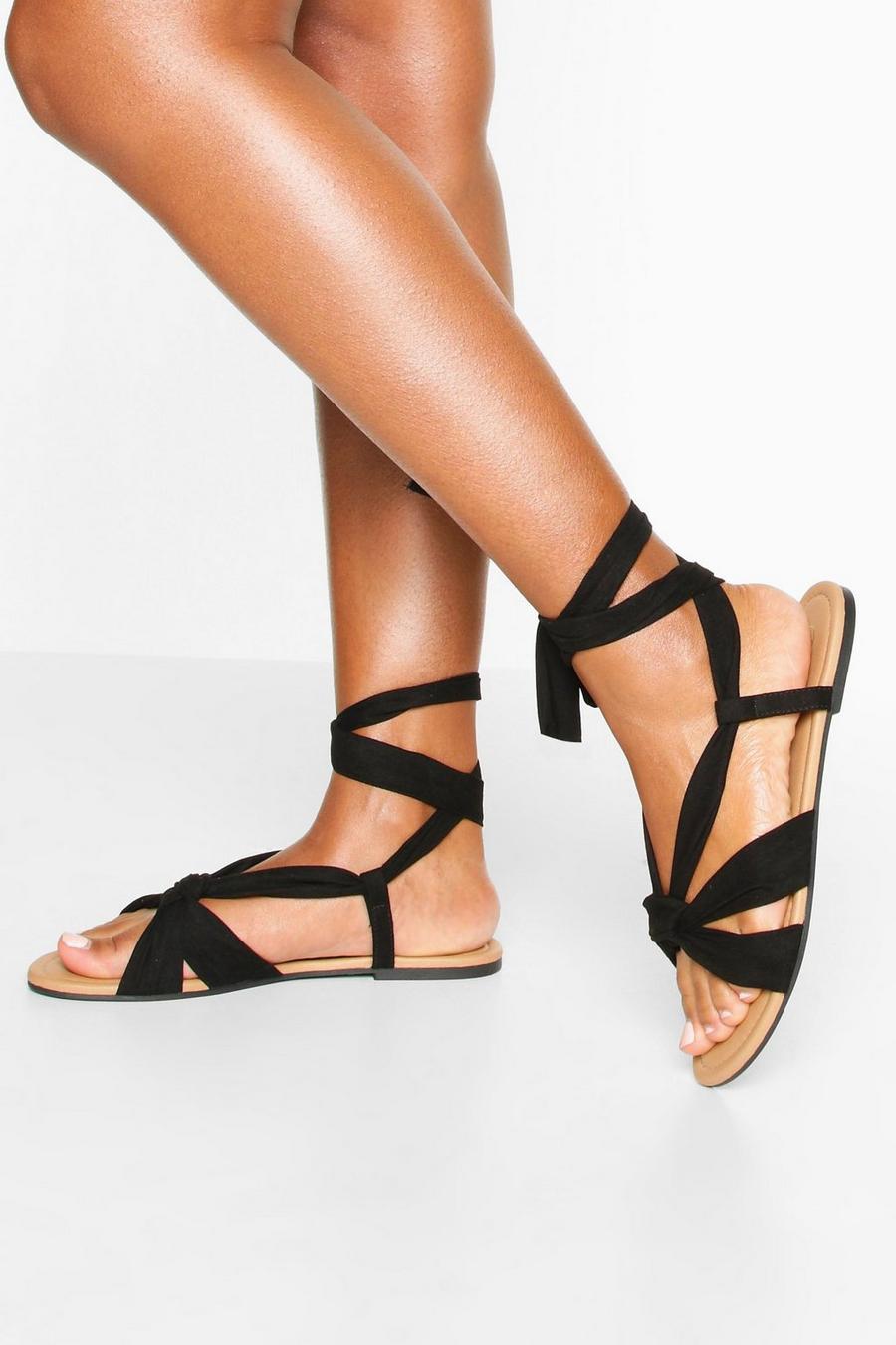 Black Wrap Strap Basic Sandals image number 1