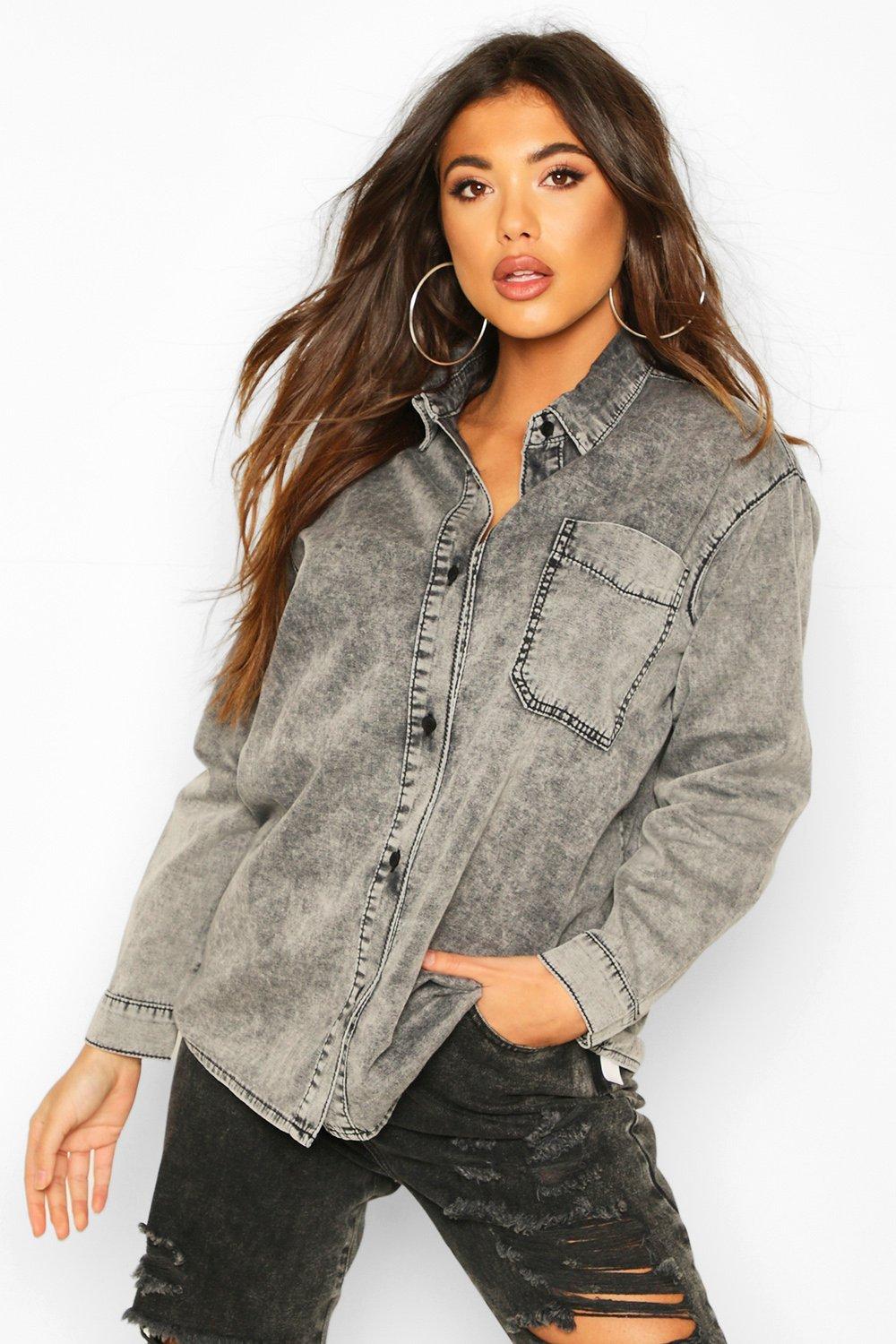 acid wash denim shirt womens