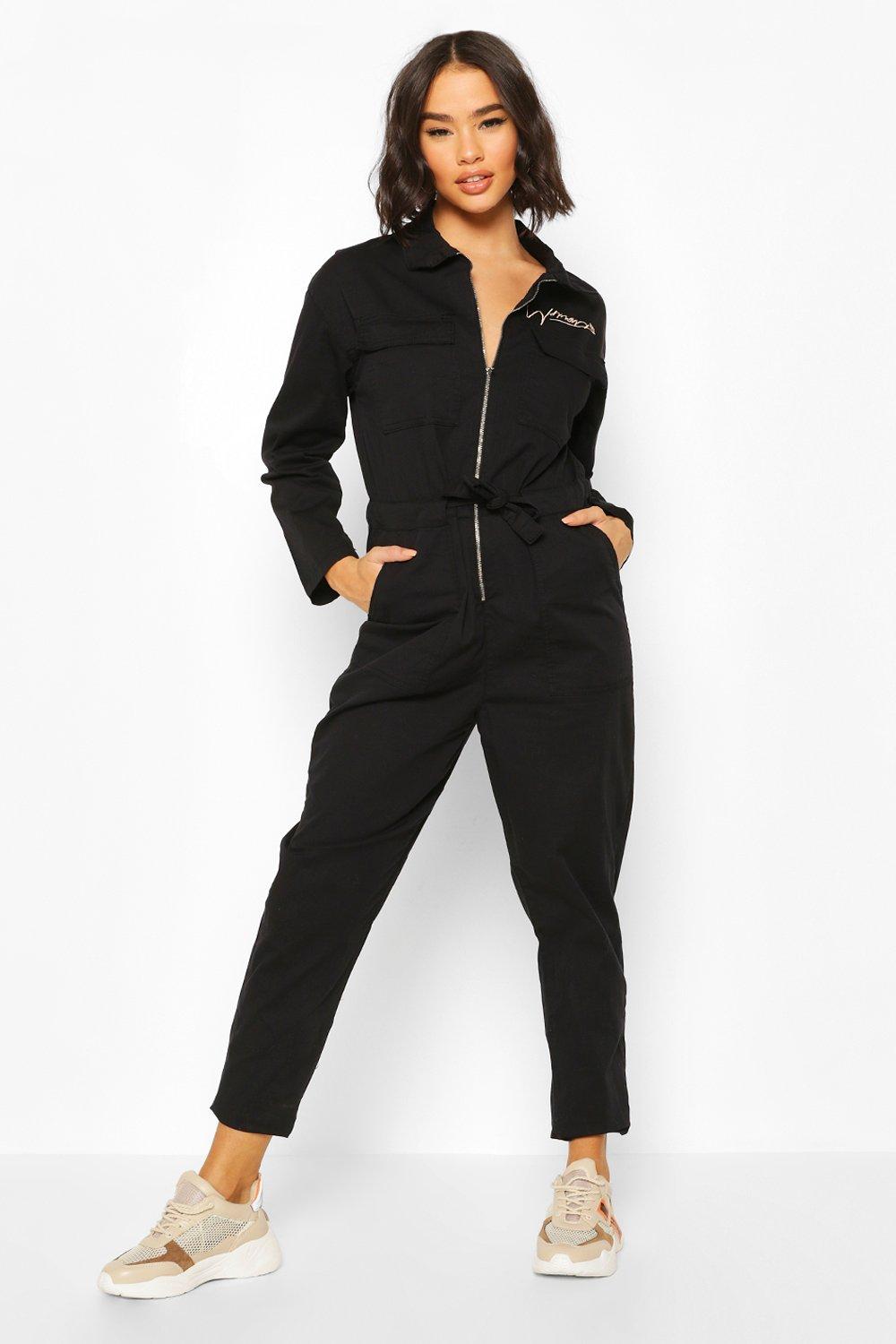black denim boilersuit