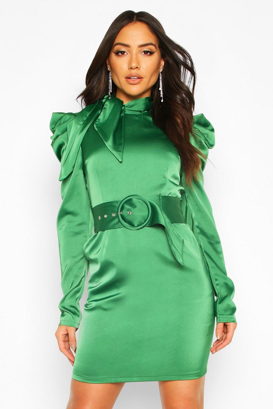 Robe courte ceinturée à épaules extrêmes, Emerald image number 1