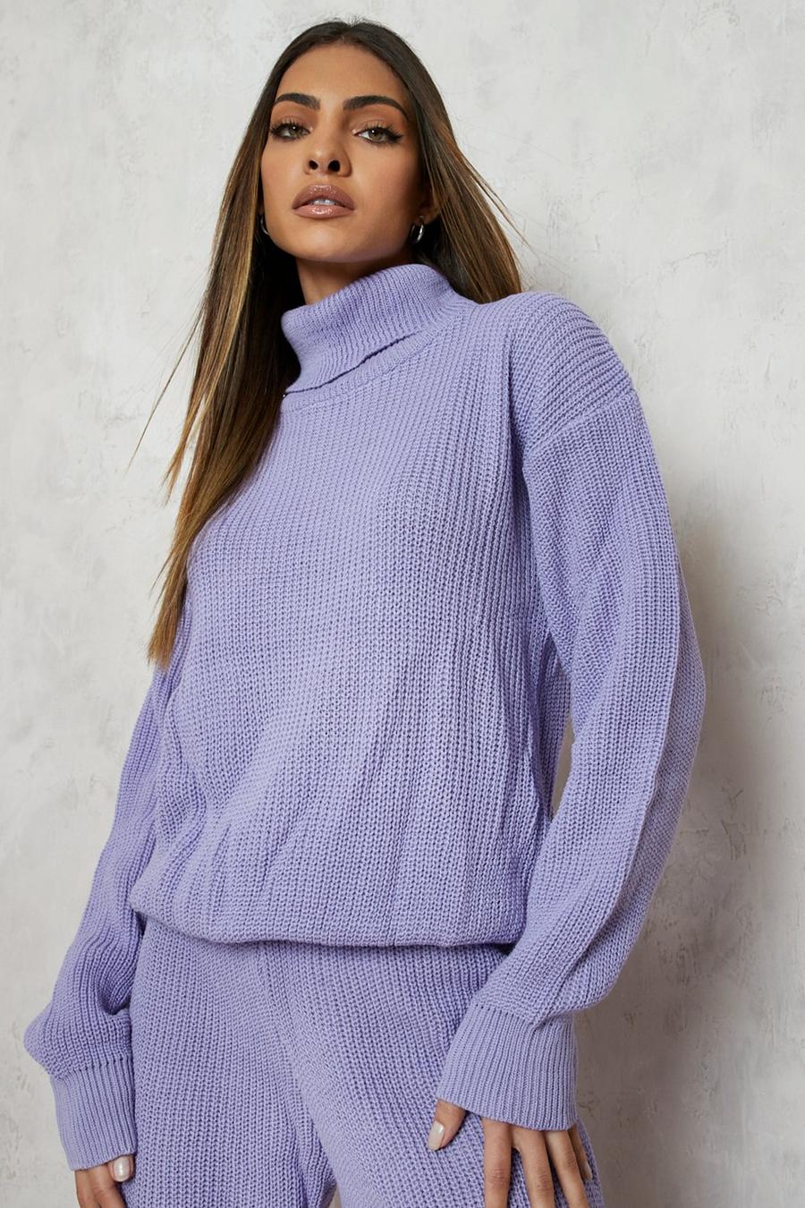 Ensemble confort jogging en tricot et pull à col roulé, Lilac image number 1