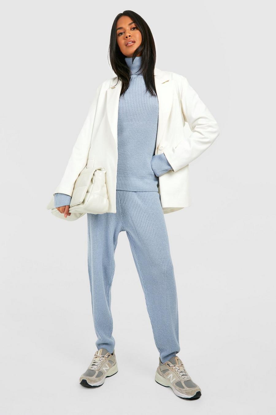 Pastel blue Turtle Neck Knitted Tracksuit image number 1