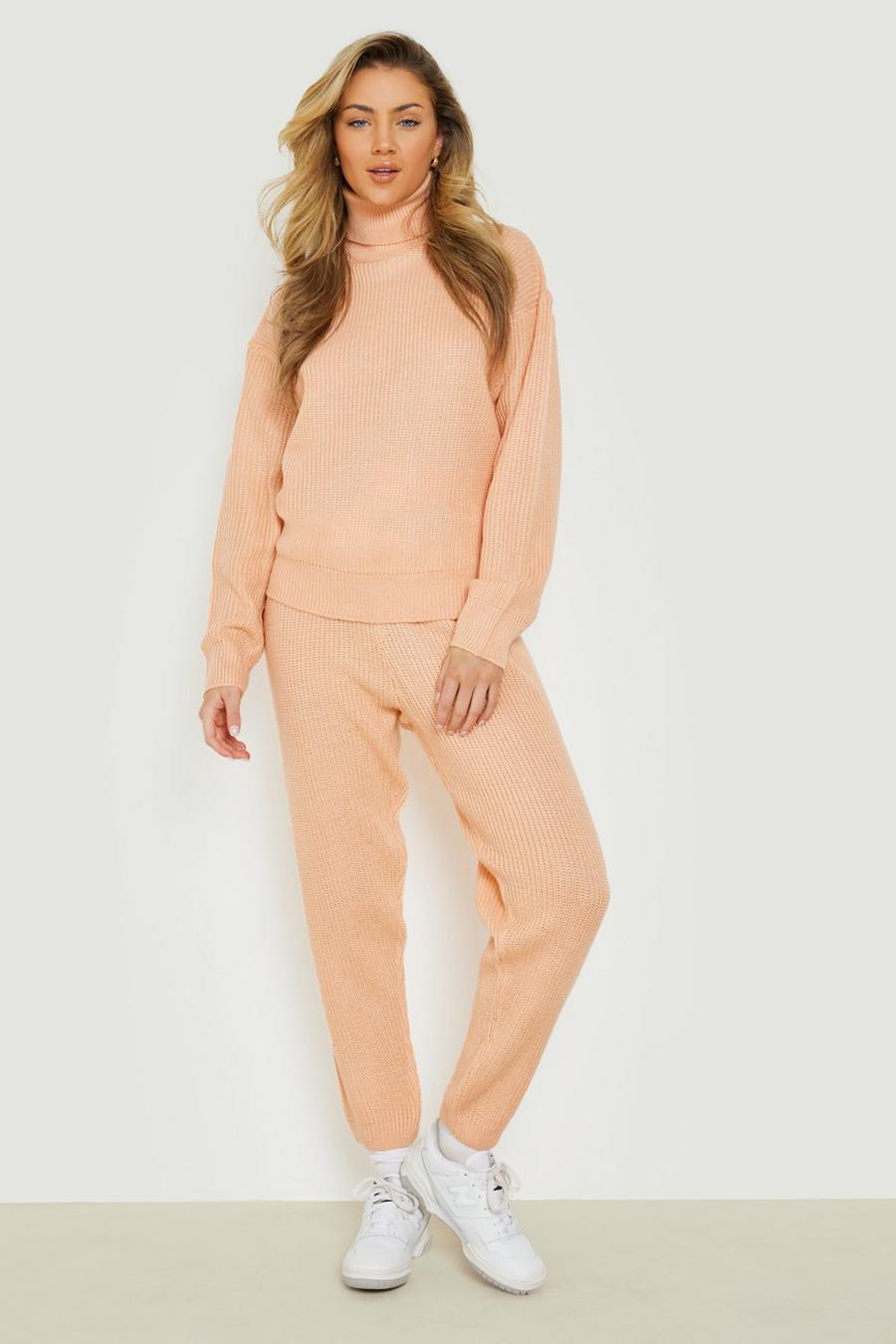 Peach Turtle Neck Knitted Tracksuit image number 1