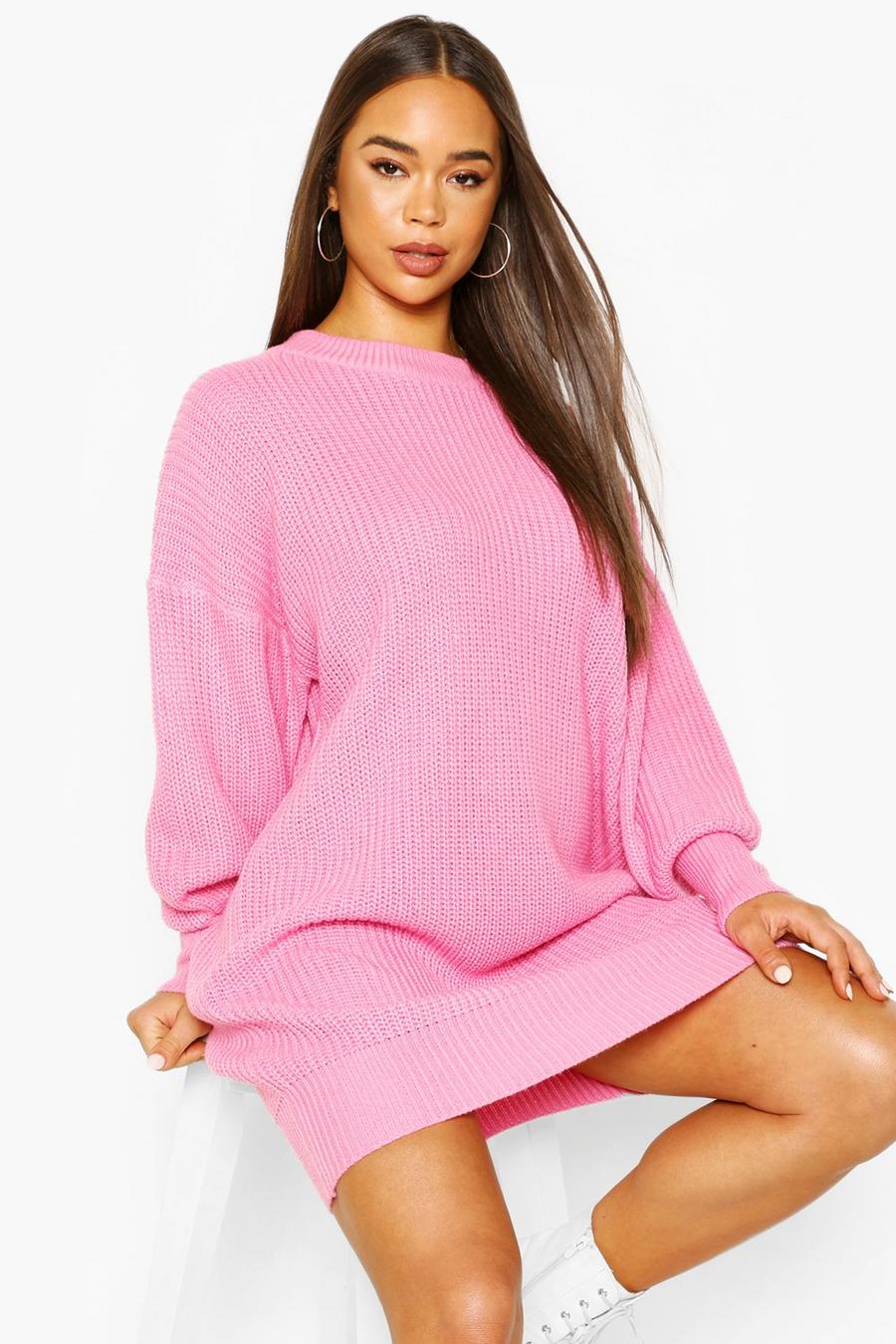 Baby pink Extreme Oversized Crew Neck Knitted Dress image number 1