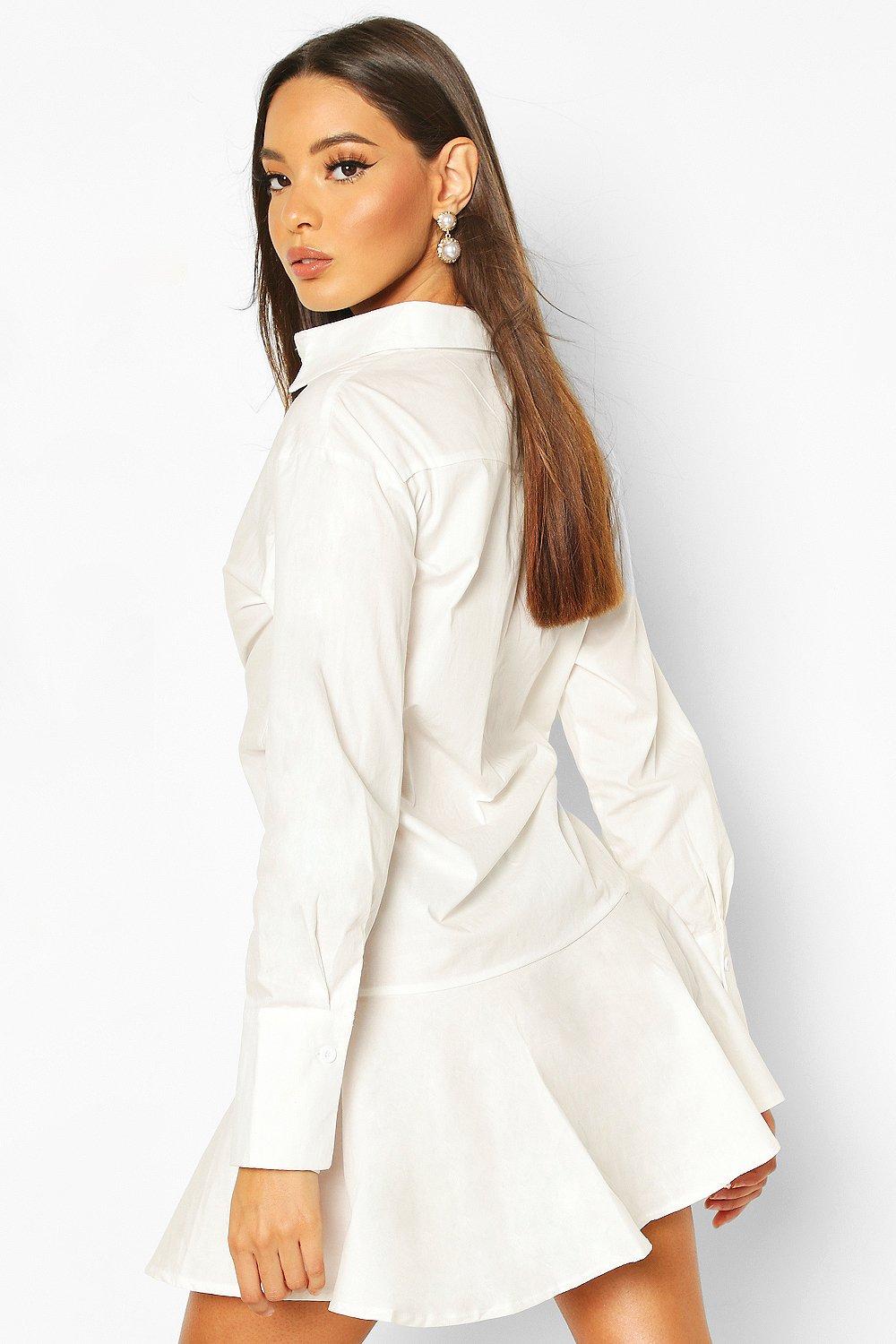 white frill hem shirt dress