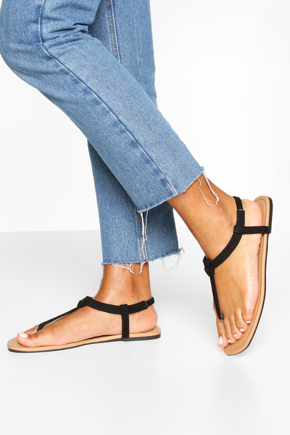 Square Toe Thong Sandals | Boohoo UK