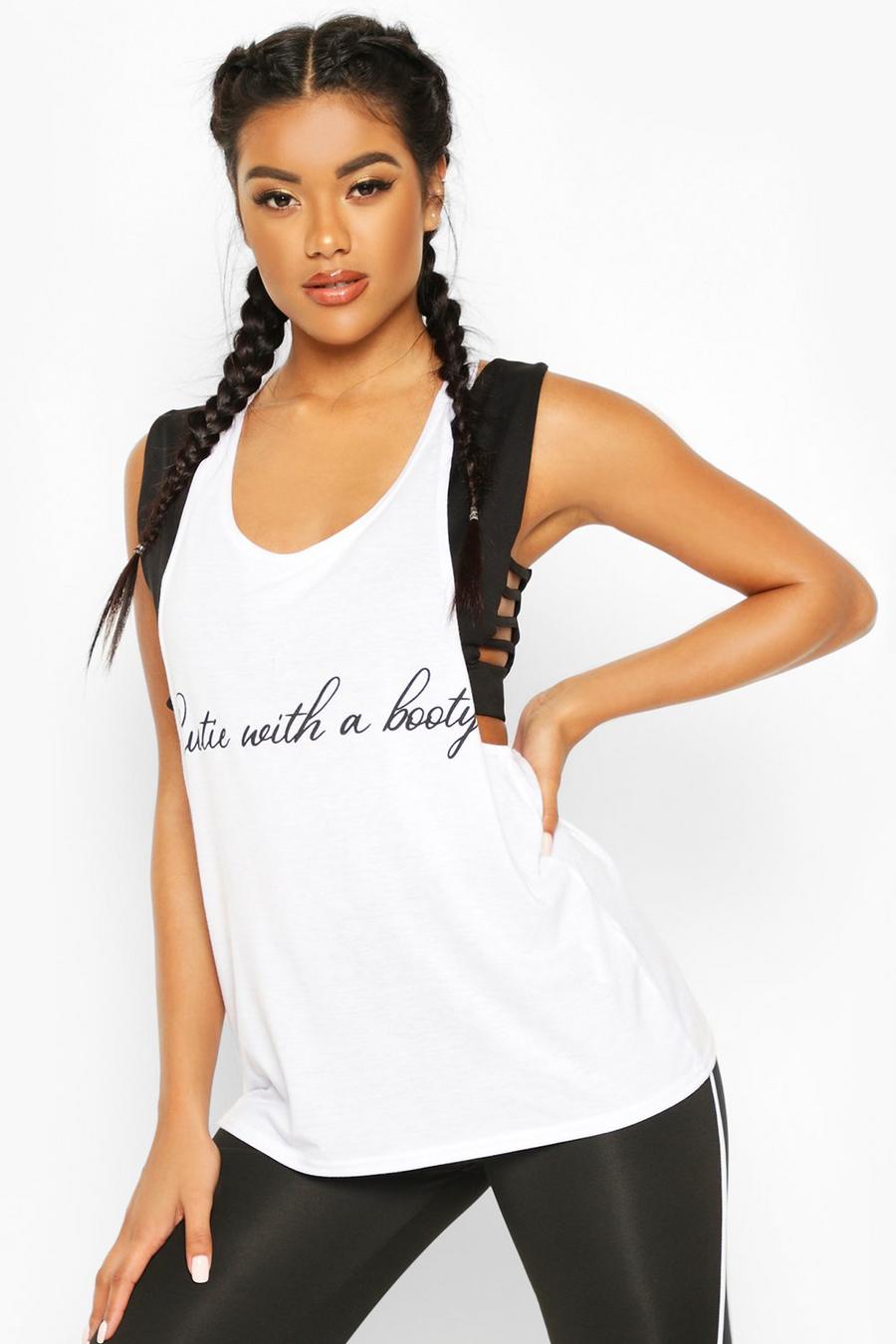 Fit Fitness-Tank-Top mit „Cutie With A Bootie“-Slogan image number 1