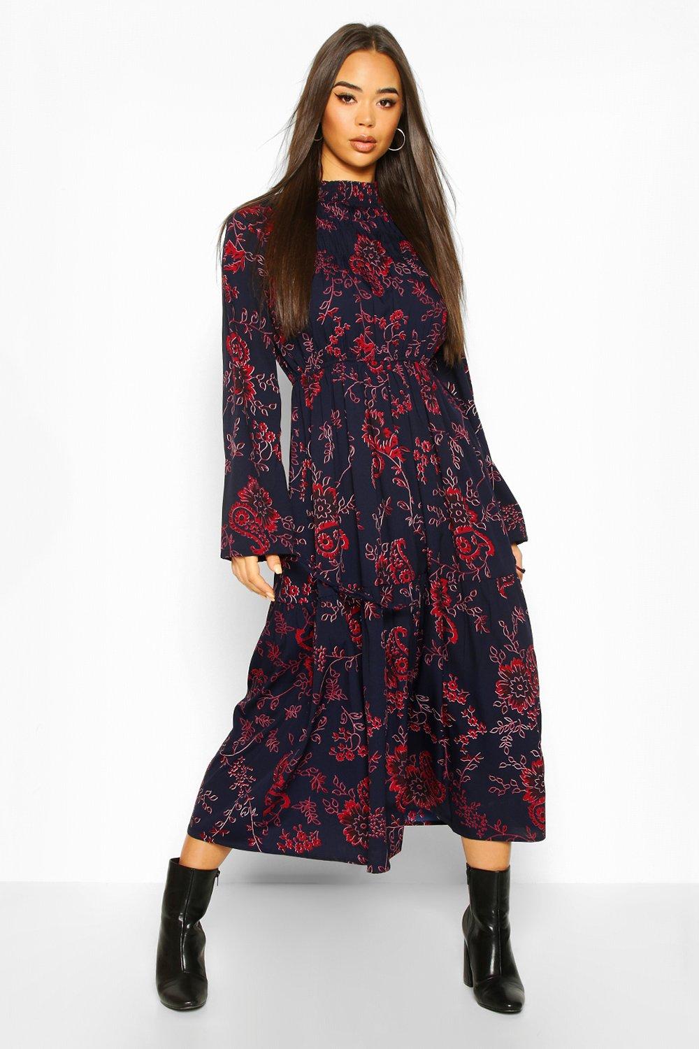 boohoo paisley print midi dress