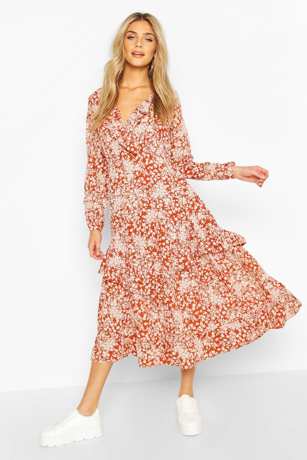 floral ruffle tea dress