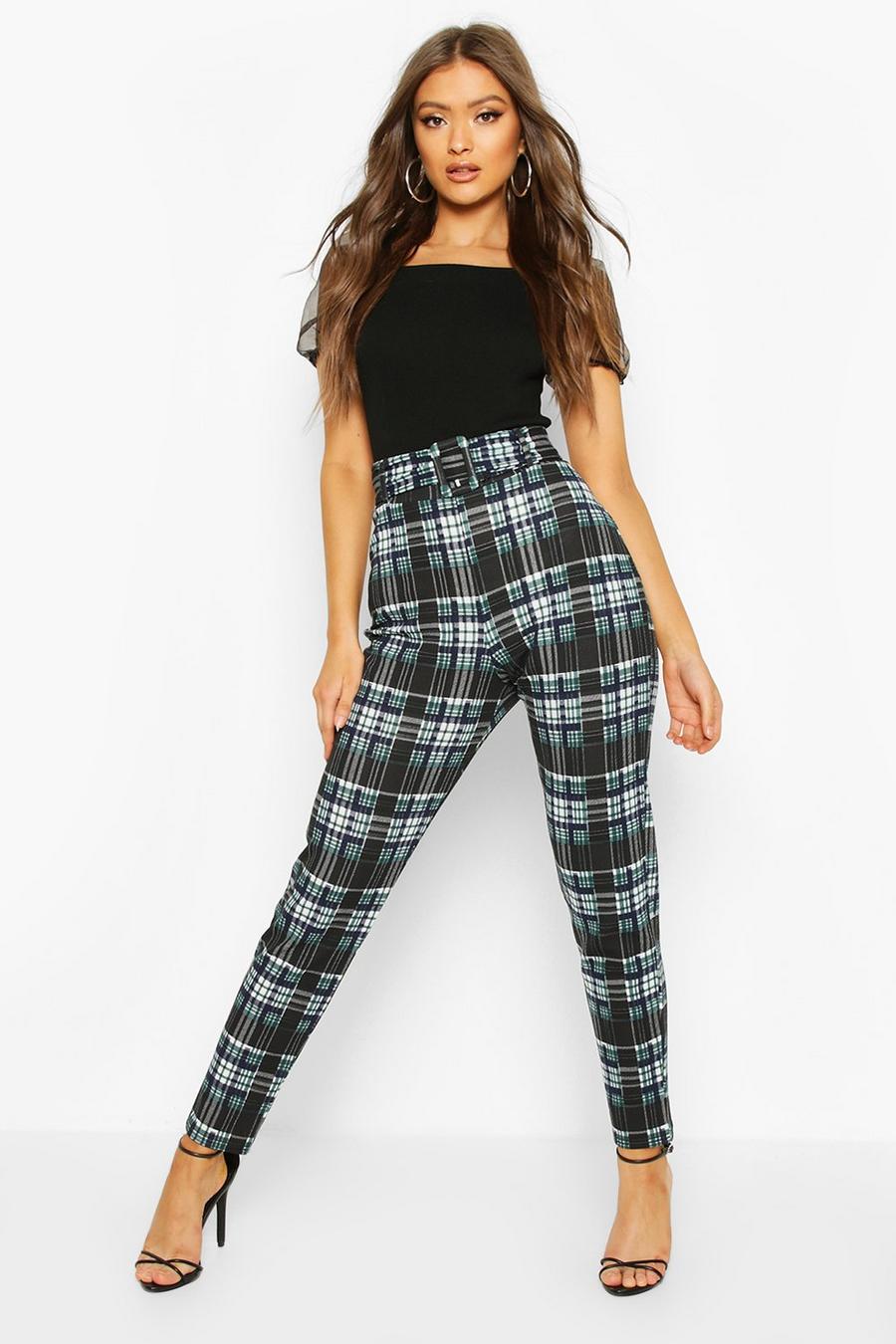 Plaid Check Belted Jersey Pants image number 1