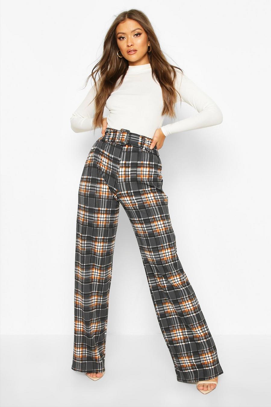 Checked Belted Wide Leg Pants image number 1