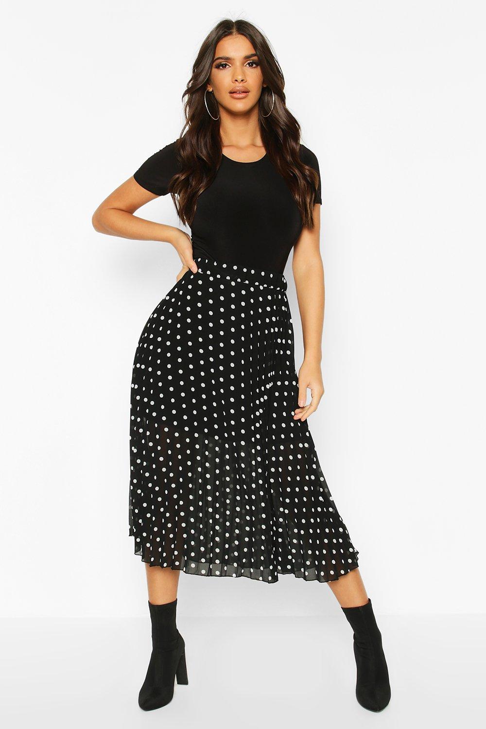 Black pleated 2024 midi skirt boohoo