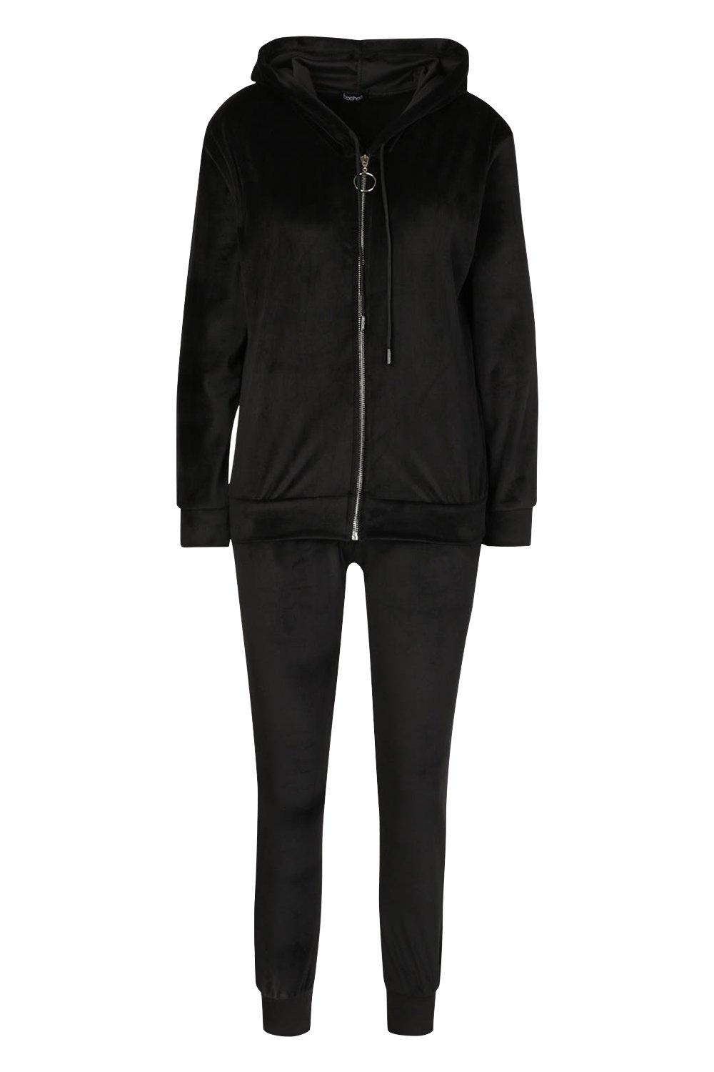 womens black velour tracksuit