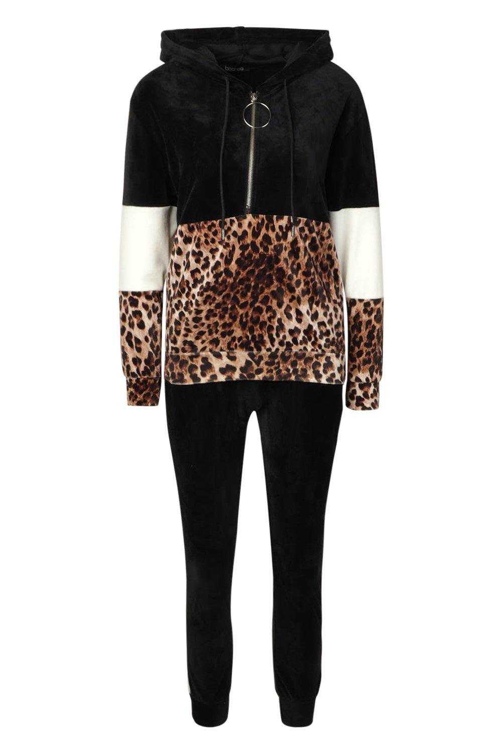 leopard contrast striped hoodie