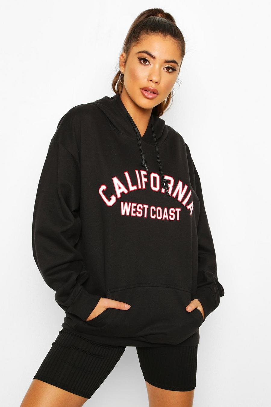 Black California West Coast Slogan Oversized Hoodie image number 1