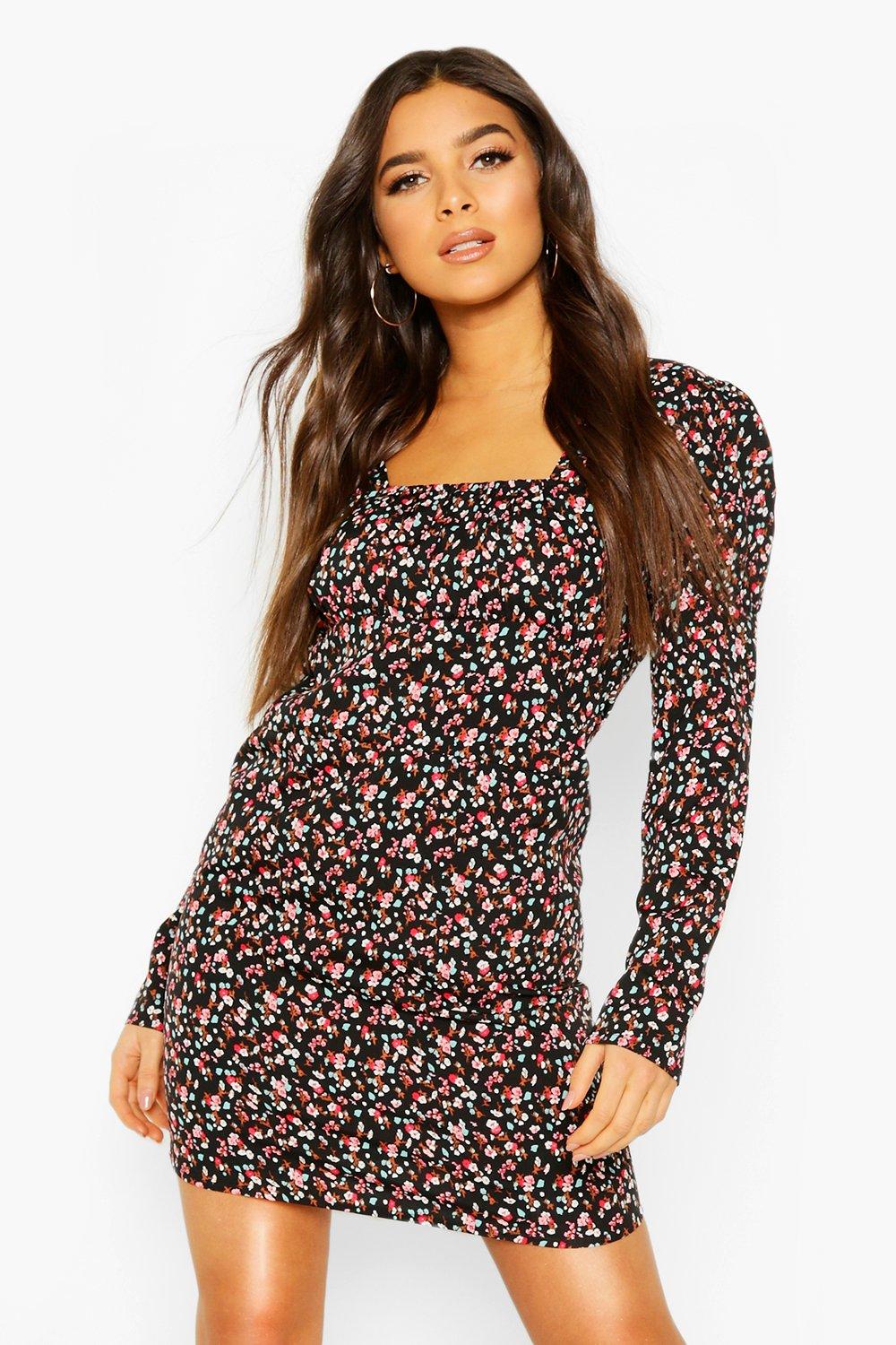 floral square neck dress