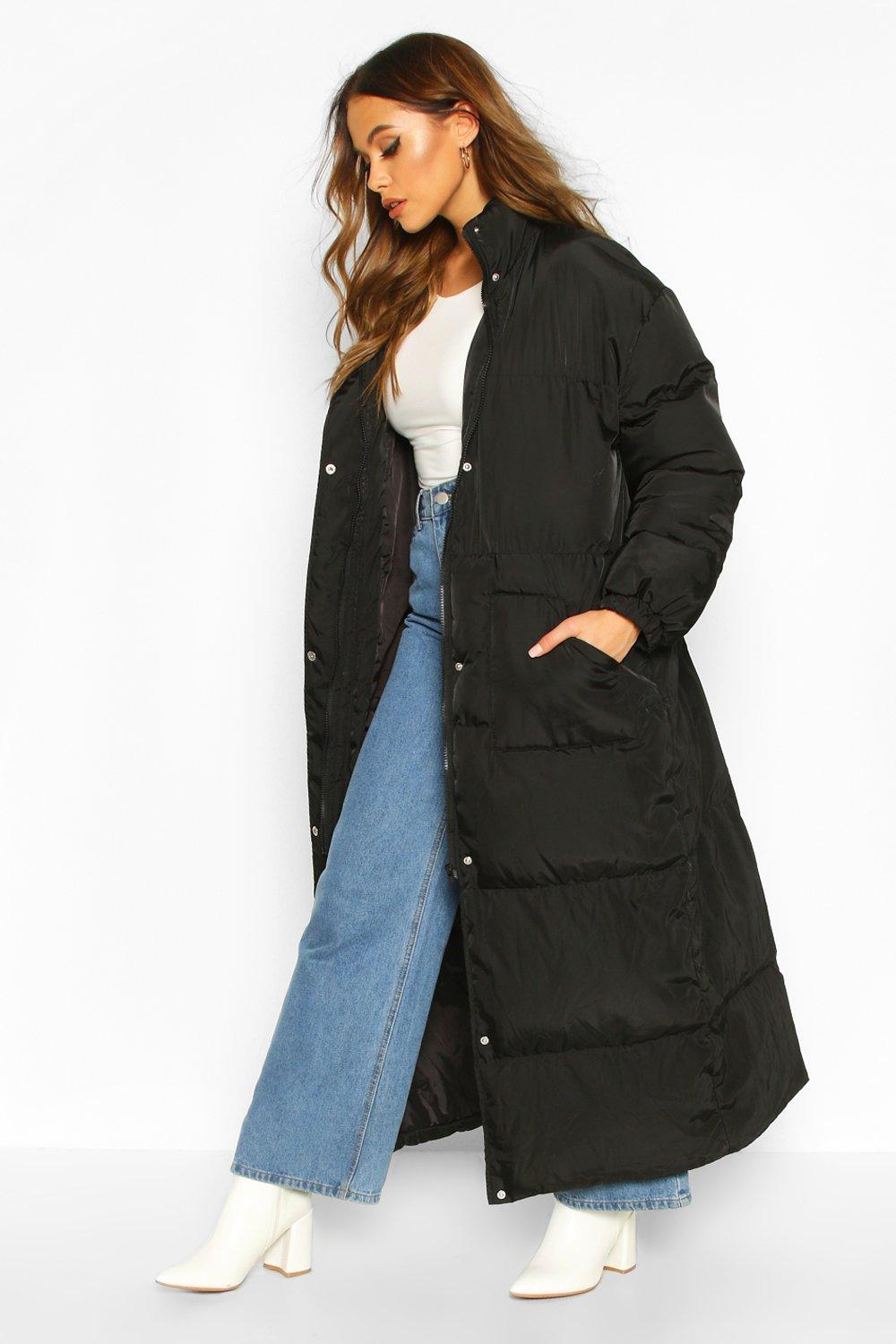 maxi puffer coat with hood