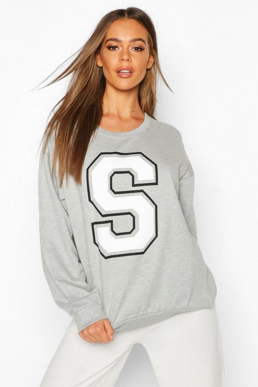 Sweat coupe oversize à slogan initiale S image number 1