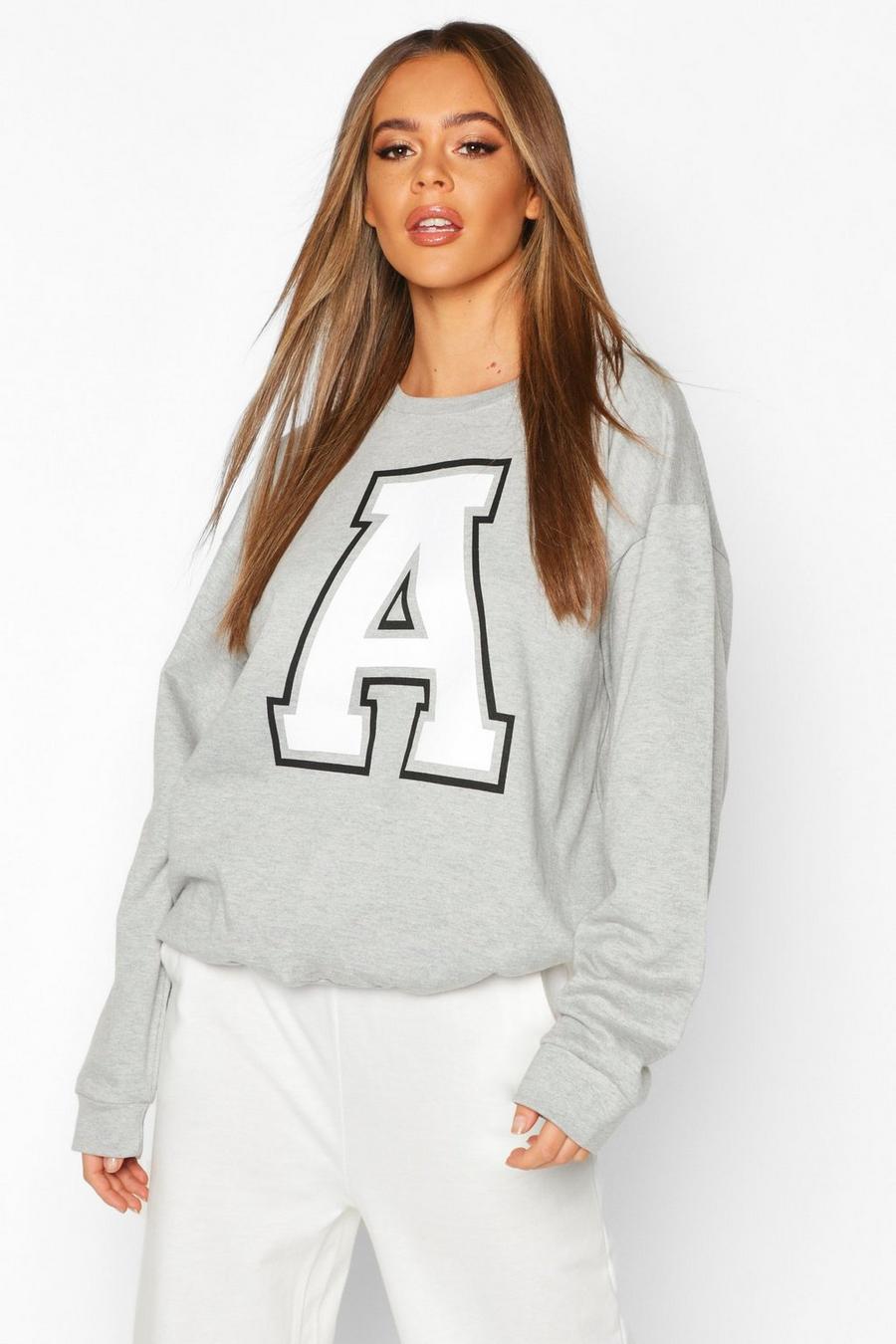 A Initial Slogan Oversized Sweat, Grey grigio image number 1