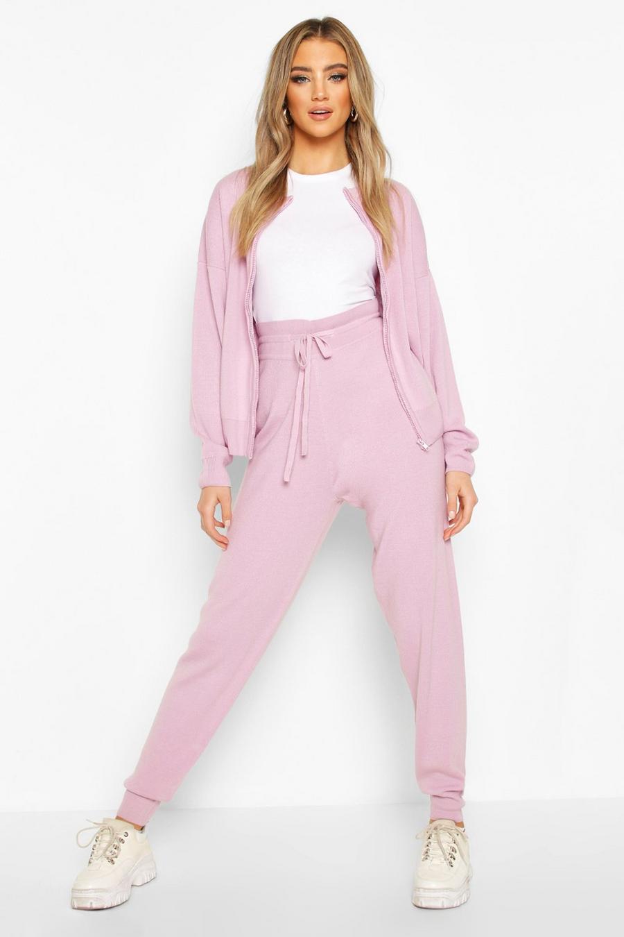 Lilac Zip Through Knitted Tracksuit image number 1