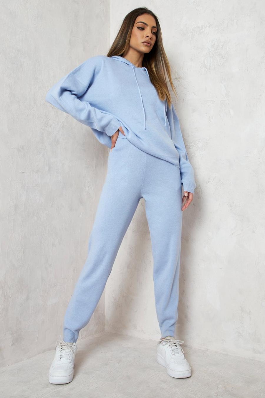 Pastel blue Hoodie Knitted Tracksuit image number 1