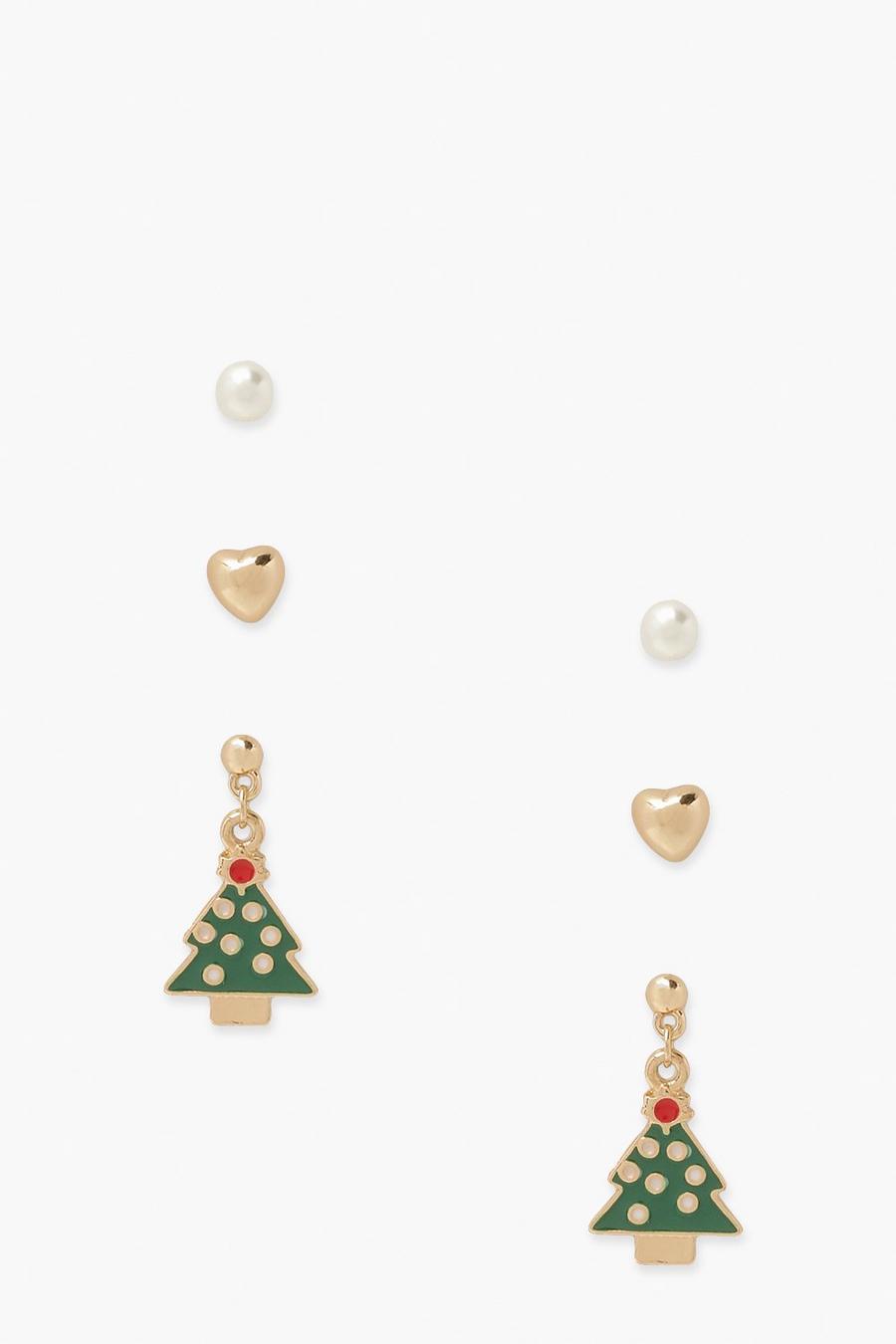 Confezione con 3 paia di orecchini novità Natale, Verde image number 1