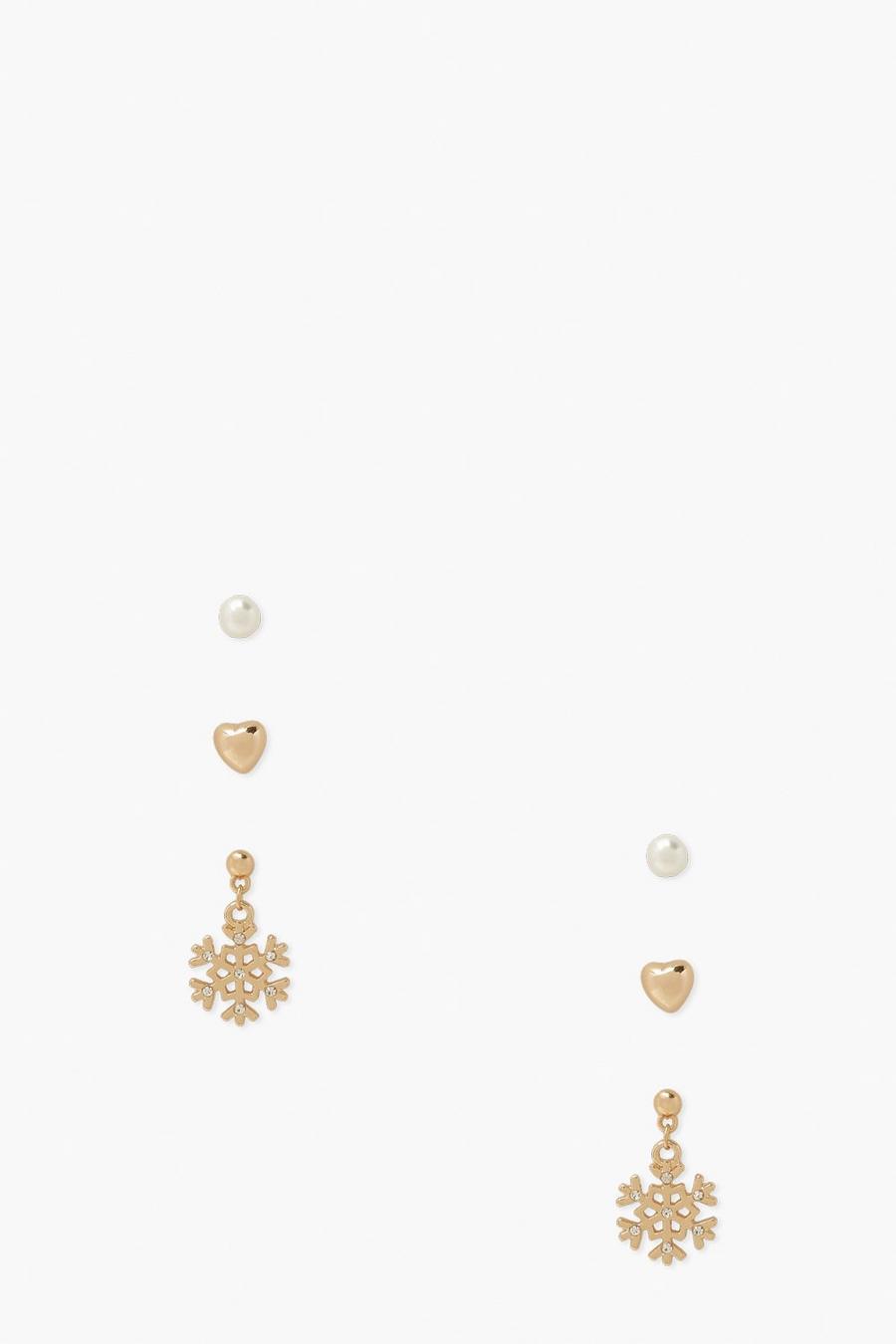 Gold 3 Pack Christmas Novelty Earrings image number 1
