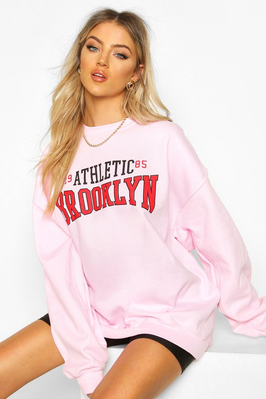 Pink "Brooklyn" Oversize sweatshirt med slogan image number 1