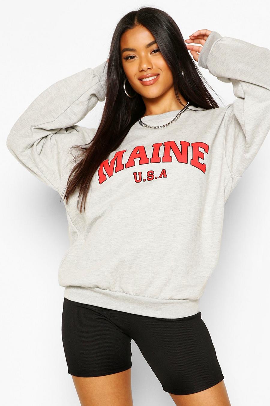 Grey marl Maine Slogan Extreme Oversized Sweatshirt image number 1