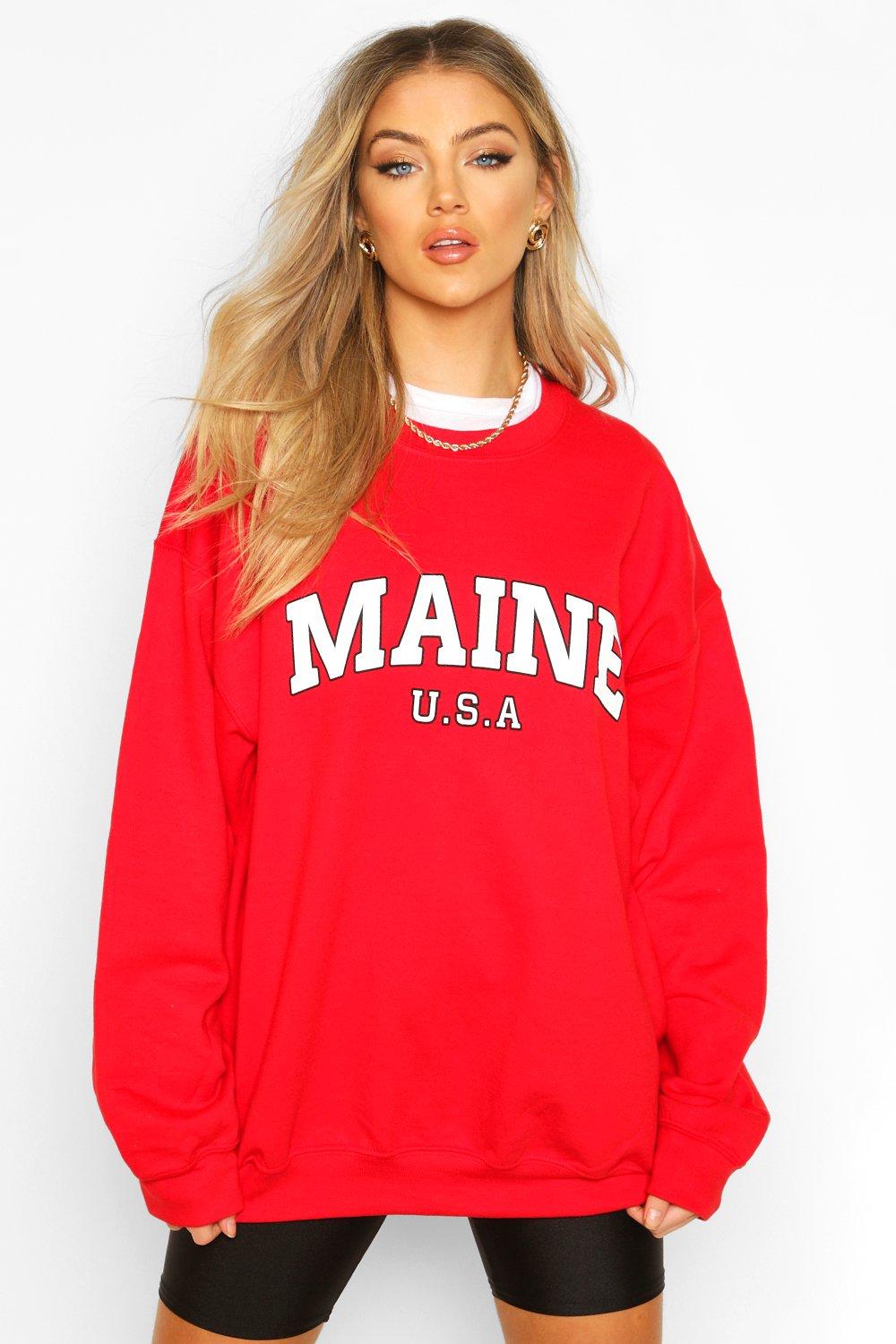 Maine Slogan Extreme Oversized Sweatshirt Boohoo Uk