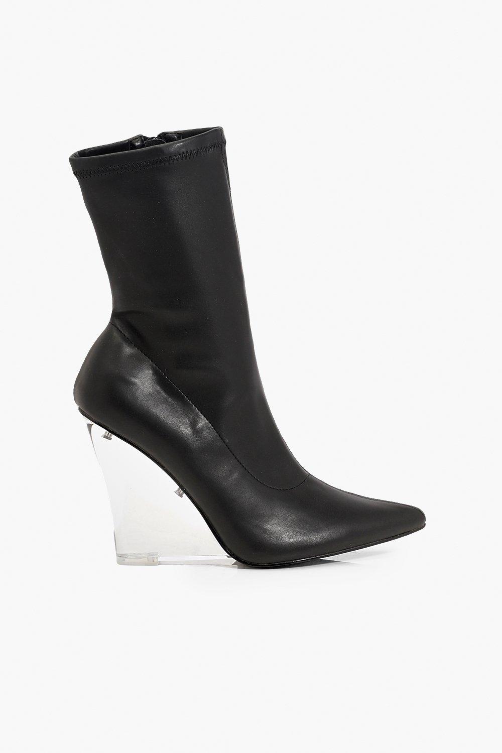 Black sock boots clear heel best sale